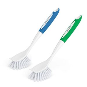 Amazer Dish Brush with Handle, 2 Pack Kitchen Scrub Brushes for Cleaning, Dish Scrubber with Stiff Bristles for Sink, Pots, Pans
