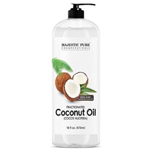 MAJESTIC PURE Fractionated Coconut Oil – Relaxing Massage Oil, Liquid Carrier Oil for Diluting Essential Oils – Skin, Lip, Body & Hair Oil Moisturizer & Softener – 16 fl oz