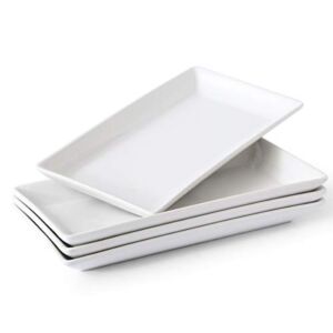 YHOSSEUN Porcelain Serving Platters Rectangular Trays White Serving Platters for Party, Stackable Set of 4,12 inch