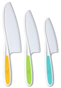 Tovla Jr. Knives for Kids 3-Piece Nylon Kitchen Baking Knife Set: Children’s Cooking Knives in 3 Sizes & Colors/Firm Grip, Serrated Edges, BPA-Free Kids’ Knives (colors vary for each size knife)