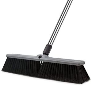 Push Broom Outdoor 18″ Heavy Duty with 63″ Long Handle Stiff Bristles, Large Commercial Broom for Sweeping Garage Shop Driveway Patio Deck, Scrub Brush for Cleaning Concrete Wood
