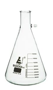 Filtering Flask, 5000ml – Borosilicate Glass – Heavy Walled – Conical Shape, with Integral Side Arm – White Graduations – Eisco Labs