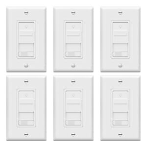 TOPGREENER Kalide Slide Dimmer Light Switch for 200W Dimmable LED/CFL Lights and 300W Incandescent/Halogen, Single Pole/3-Way, LED Dimmer Switch, Wall Plate Included, UL Listed, TGSDS3, White, 6 Pack