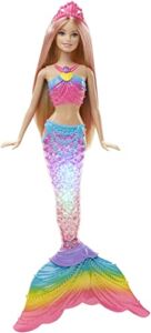 Mermaid Barbie Doll with Light-Up Rainbow Tail, Barbie Dreamtopia Mermaid Toys, Colorful Look with Tiara​​​