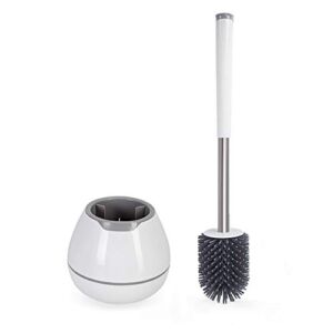BOOMJOY Toilet Brush and Holder Set, Silicone Bristles Bathroom Cleaning Bowl Brush Kit with Tweezers – White