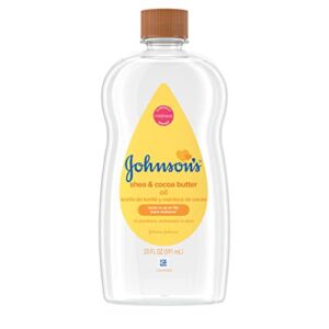 Johnson’s Baby Oil, Mineral Oil Enriched with Shea & Cocoa Butter to Prevent Moisture Loss, Hypoallergenic, 20 fl. oz