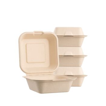 [50 COUNT] Sugarfiber 6 X 6″ Compostable Square Hinged Container, Single Compartment Clamshell Takeout Box, Made from Eco-Friendly Plant Fibers | The Storepaperoomates Retail Market - Fast Affordable Shopping