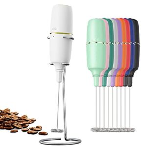Milk Frother Handheld Frother for Coffee, Battery Operated Coffee Frother with Stainless Steel Stand, Electric Drink Mixer for Coffee, Lattes, Cappuccinno, Matcha and Hot Chocolate, White (MA002)
