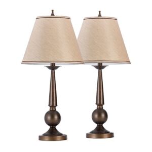 Globe Electric 12398 Set of Two 27″ Table Lamps, Bronze Finish, Beige Shades