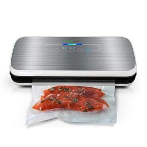 NutriChef PKVS Sealer | Automatic Vacuum Air Sealing System Preservation w/Starter Kit | Compact Design | Lab Tested | Dry & Moist Food Modes | Led Indicator Lights, 12″, Silver