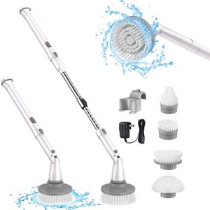 Sweepulire Electric Spin Scrubber AL6-W Pro, Cordless Household Cleaning Brush with Adjustable Extension Arm, 4 Replacement Brush Head, Power Shower Scrubber for Bathroom Tile Floor Wall Grout Bathtub