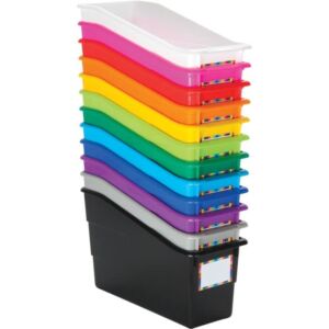 Really Good Stuff Rainbow Name Labels Durable Book and Binder Holders, 5¼” by 12½” by 7½” (Set of 12) – Ideal for Narrow or Vertical Storage Needs Like Magazines, Books, Folders – Color-Code Your Room