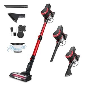 Cordless Vacuum Cleaner, 6-in-1 Rechargeable Stick Vacuum Handheld Lightweight Quiet Vac for Hard Floor Carpet Pet Hair with 23Kpa 200W Powerful Suction, Brushless Motor, LED Headlights(K17F)