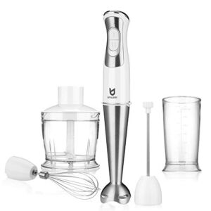 Immersion Hand Blender, UTALENT 5-in-1 8-Speed Stick Blender with 500ml Food Grinder, BPA-Free, 600ml Container,Milk Frother,Egg Whisk ,Puree Infant Food, Smoothies, Sauces and Soups – White