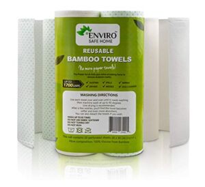 Bamboo Reusable Paper Towels – Bamboo Unpaper Towels – Washable Kitchen Paper Towels – Eco Friendly, Biodegradable, No Odor – 2 Rolls, 40 Sheets