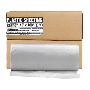 Aluf Plastics Plastic Sheeting – 10′ x 100′, 6 MIL Heavy Duty Gauge – Clear Vapor and Moisture Barrier Sheet Tarp/Drop Cloth for Painting, Furniture Covers, Carpet Cover, Floor, Paint, Painters