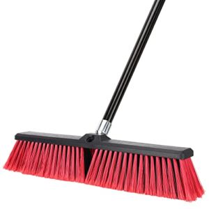 18 inches Push Broom Outdoor Garden Broom with 63″ Long Handle for Deck Driveway Garage Yard Patio Concrete Floor Cleaning(Red)