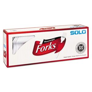 Solo Heavyweight Plastic Cutlery, Forks, White, 6.41″, 500/Ct