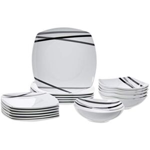 Amazon Basics 18-Piece Kitchen Dinnerware Set – Square Plates, Bowls, Service for 6 – Modern Beams