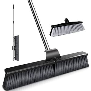 ZNM Push Broom 24.8″ Outdoor Heavy Duty Broom Stiff Surface Floor Scrub Brush with Long Handle,Garage Brooms for Deck Yard Patio Garden,2 Brush Heads