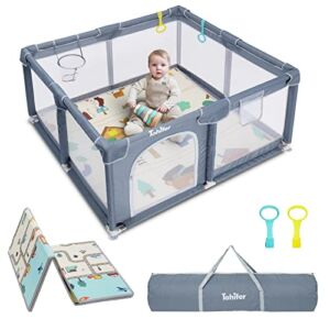 Baby Playpen with Mat, Large Baby Playard for Toddler, BPA-Free, Non-Toxic, Safe No Gaps Play Yard for Babies, Indoor & Outdoor Kids Activity Center 47″x47″x26.5″ with 0.4″ Foldable Playmat