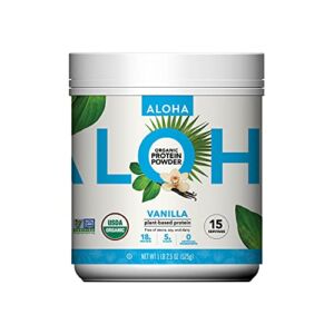 ALOHA Organic Plant-Based Protein Powder – NO-STEVIA Vanilla – Keto Friendly Vegan Protein with MCT Oil, 18.5 oz, Makes 15 Shakes, Vegan, Gluten-Free, Non-GMO, Erythritol-Free, Soy-Free, Dairy-Free & Only 3g Sugar