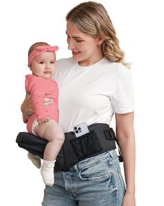 BABYMUST Hip Seat Baby Carrier, Advanced Adjustable Waistband &Various Pockets, Ergonomic Carrier for Newborns to Toddlers up to 66lbs, Black