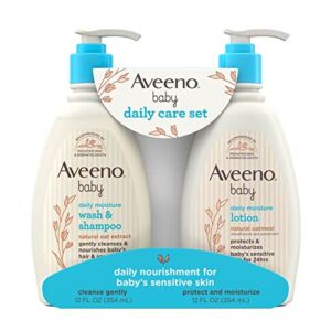 Aveeno Baby Daily Care Gift Set with Natural Oat Extract & Oatmeal, Contains Daily Moisturizing Body Lotion & Gentle 2-in-1 Baby Bath Wash & Shampoo, Hypoallergenic & Paraben-Free, 2 Items