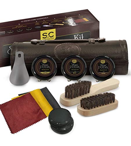 Stone & Clark 12PC Shoe Polish & Care Kit, Leather Shoe Shine Kit with Brown Wax, Shoe Brushes for Polishing, Compact Shoe Cleaning Kit with Horse Hair Brushes & PU | The Storepaperoomates Retail Market - Fast Affordable Shopping