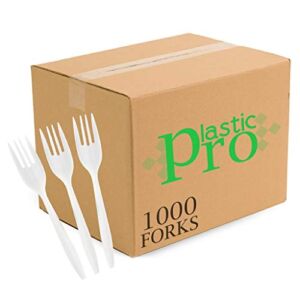 Plasticpro Cutlery Plastic Forks Medium Weight Disposable Silverware White (1000 Count)