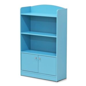 FURINNO Stylish Kidkanac Bookshelf With Storage Cabinet, Light Blue
