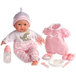 15″ Realistic Soft Body Baby Doll with Open/Close Eyes | JC Toys – Berenguer Boutique | 10 Piece Gift Set with Bottle, Rattle, Pacifier & Accessories | Pink | Ages 2+