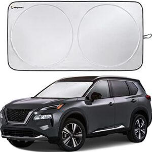 Magnelex Car Windshield Sunshade with Bonus Steering Wheel Cover Sun Shade. Reflective Polyester Blocks Heat and Sun. Foldable Sun Shield That Keeps Your Vehicle Cool (Large 63 x 33.8 in)