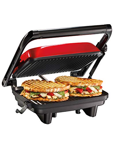Hamilton Beach Electric Panini Press Grill with Locking Lid, Opens 180 Degrees for Any Sandwich Thickness, Nonstick 8″ X 10″ Grids, Red (25462Z) | The Storepaperoomates Retail Market - Fast Affordable Shopping