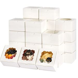 Tomnk 150pcs 4 Inches White Bakery Boxes Small Cookie Boxes Treat Boxes with 3 Style Windows Pastry Boxes Mini Dessert Boxes for Chocolate Strawberries Donuts and Party Favor 4x4x2.5 Inches