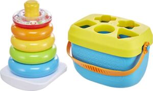 Fisher-Price Baby Toy Gift Set with Rock-a-Stack Ring Stacking Toy and Baby’s First Blocks Set, Frustration-Free Packaging