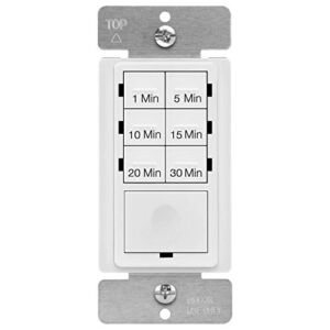 ENERLITES Countdown Timer Switch for bathroom fans and household lights, 1-5-10-15-20-30 Min Settings with Manual Override, Always On Blue LED, Neutral Wire Required, UL Listed, HET06A-R-W, White