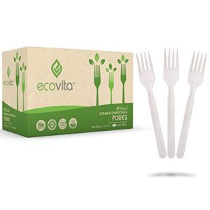 100% Compostable Forks – 500 Large Disposable Utensils (7 in.) Bulk Size Eco Friendly Durable and Heat Resistant Alternative to Plastic Forks with Convenient Tray by Ecovita