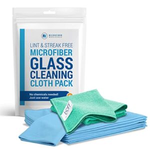 Microfiber Glass Cleaning Cloths | Streak Free Windows & Mirrors | Lint Free Towels | Car Windows Wipes | Polishing Rags | Machine Wash- Blue, Green (8 Pack)