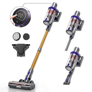 Laresar Cordless Vacuum Cleaner, 400W/33Kpa Stick Vacuum Cleaner with Touch Screen & LED Headlights, Up to 50 Minutes, 5-Layer Hepa, 1.5L, 2-in-1 Brush Roll, Suitable for Floors and Carpets (Elite 3)