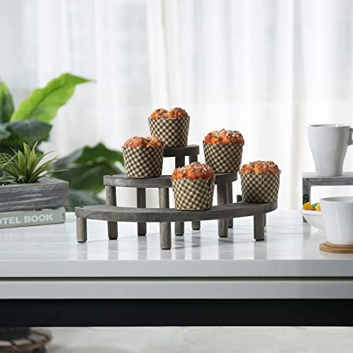 MyGift Semicircle 3 Level Cupcake Stand Set, Vintage Gray Wood Display Riser, 3-Piece Set | The Storepaperoomates Retail Market - Fast Affordable Shopping