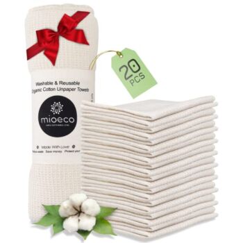 MioEco 20 Pack Reusable Paper Towels Washable – Nature Friendly Paper Towels – Organic Cotton Bamboo Alternative – Thick, Strong, Paperless Kitchen Dish Cloths – Reusable Napkins – Dish Towels | The Storepaperoomates Retail Market - Fast Affordable Shopping