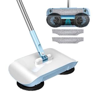 feiquan Upgrade Floor Sweeper for Hardwood Surfaces,Wood Floors,Laminate,Tile – Small & Portable Broom- Cleans Dust Pet Hair- Manual Hand Push Mop Vacuum Cleaner – No Noise,Non-Electric -with 2 Cloth