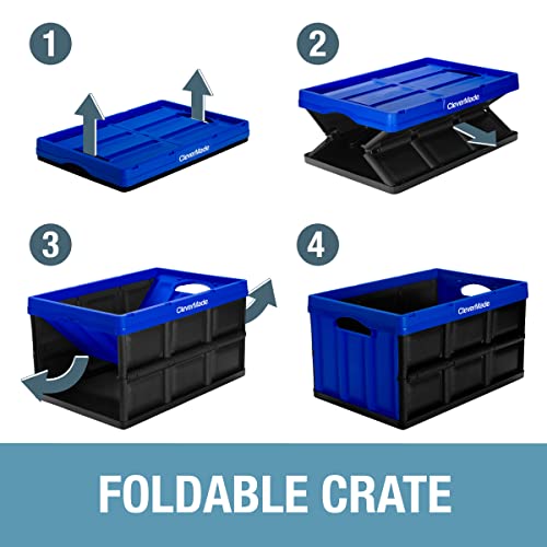 CleverMade 62L Collapsible Storage Bins – Folding Plastic Stackable Utility Crates, Solid Wall, No Lid, 3 Pack, Black | The Storepaperoomates Retail Market - Fast Affordable Shopping