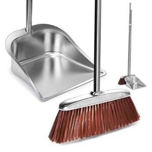 Broom and Dustpan Set for Home, SUTINE 56″ Upright Long Handle Broom and Dustpan Set, Heavy Duty Stainless Steel Dust Pan Great for Sweeping Indoor Outdoor Kitchen Office Lobby Floor