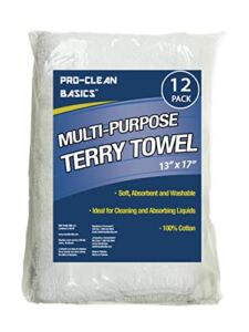 Pro-Clean Basics A51745 Multi-Purpose Terry Towel, 100% Cotton, White, 13″ x 17″, Pack of 12
