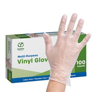 [100 Pack] Clear Powder Free Vinyl Disposable Plastic Gloves – Medium
