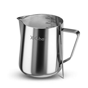 X-Chef Milk Frothing Pitcher 30oz/900ml, Milk Frother Cup Steaming Pitcher 304 Stainless Steel with a Latte Art Pen for Coffee Latte Cappuccino