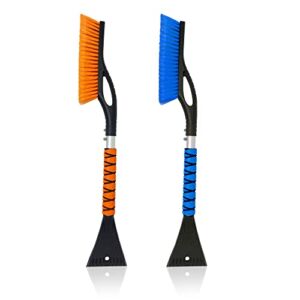 EcoNour 27″ Car Snow Brush and Ice Scrapers for Car Windshield (2 Pack) | Scratch Free Bristle Head Snow Brush & Tough Window Snow Scraper with Aluminium Body | Snow Removal Winter Car Accessories