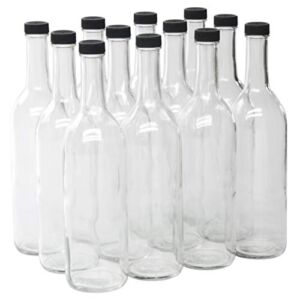 North Mountain Supply – W5CTCL-BKP 750ml Clear Glass Bordeaux Wine Bottle Flat-Bottomed Screw-Top Finish – with 28mm Black Plastic Lids – Case of 12